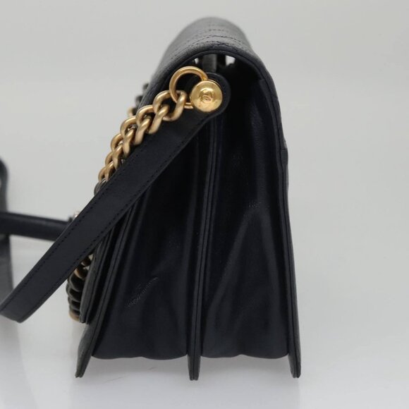 CHANEL Matelasse Turn Lock Chain Hand Bag Leather 2way Navy Gold CC Auth yk16451 - Picture 4 of 15